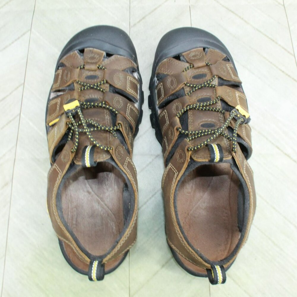 Keen New Port Brown Leather Adjustable Bungee Cord Outdoor Sandals Size 11 - Picture 6 of 9